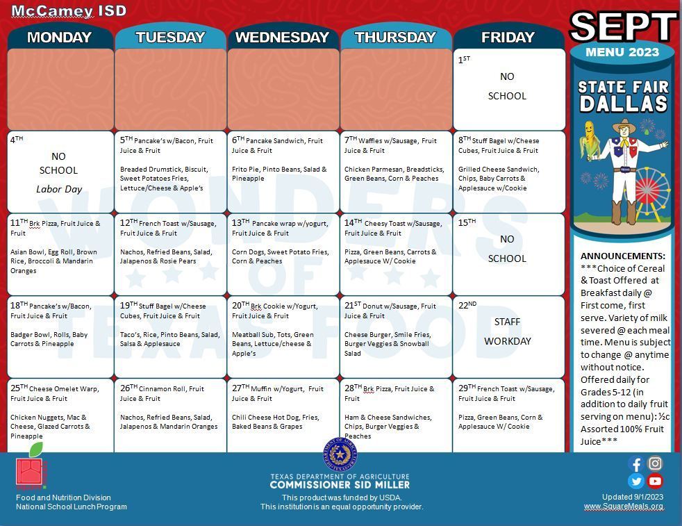 September Menu 